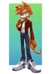  anthro blue_eyes brown_body brown_fur clothed clothing fan_character footwear fur hi_res male mammal murid murine open_clothing open_shirt open_topwear pikative rat rodent sega shirt shoes solo sonic_the_hedgehog_(series) tank_top topwear 