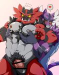  anthro duo generation_7_pokemon hi_res incineroar male male/male nekogaki0324 nintendo pecs pokemon pokemon_(species) video_games 