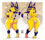  animal_crossing ankha_(animal_crossing) areola bayeuxman big_butt blue_eyes breasts butt camel_toe clothed clothing feet female medium_breasts navel nintendo nipples panties panties_only smile thick_thighs topless topless_female underwear underwear_only video_games wide_hips yellow_areola yellow_nipples 