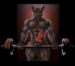  abs animal_genitalia animal_penis anthro balls biceps black_body black_fur bodily_fluids brown_hair canid canine canis ear_piercing erection exercise fur genital_fluids genitals hair ishiga-san knot male mammal muscular muscular_anthro muscular_male nipple_piercing nipples nude pecs penis piercing solo sweat weightlifting weights wolf workout yamato_iouko 