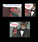 anthro black_tie_(suit) bow_tie canid canine clothing cupcakebon disappointed duo eye_patch eyewear five_nights_at_freddy&#039;s fox foxy_(fnaf) freddy_(fnaf) hat headgear headwear hi_res male male/male mammal pirate scottgames suit ursid video_games 