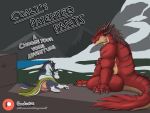  2022 4:3 4_fingers anthro barefoot black_claws black_spikes black_stripes blue_clothing blue_topwear bottomwear canid canine canis casual_nudity claws clothing coalt comic cover cover_art cover_page dragon duo english_text feet female finger_claws fingers fur furred_dragon green_bottomwear green_clothing green_eyes green_shorts grey_body grey_fur horn male mammal multi_horn muscular muscular_anthro muscular_male outside overbite patreon patreon_logo red_body red_fur rimentus sewing shorts sitting_on_ground skirt spiked_tail spikes spikes_(anatomy) stripes tan_body tan_fur text thread topwear url white_body white_claws white_fur wolf 