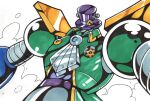  doctor_traum gears hamuten_(hmltzero) hat_ornament highres hugtto!_precure marker_(medium) mecha no_humans precure purple_headwear robot super_robot_wars traditional_media white_background 