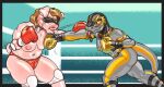  2022 anthro areola bodily_fluids boxing boxing_gloves breast_punch breasts brown_hair clothed clothing covered_eyes curled_tail dcheese digital_media_(artwork) domestic_pig duo elbow_pads eyelashes female fighting_ring forked_tongue grey_body grey_scales hair handwear hi_res knee_pads lucha_libre_mask mammal mask nipples pink_body pink_skin punch reptile saliva scales scalie slightly_chubby snake sport sports_mask sportswear suid suina sus_(pig) thick_thighs thong tongue tongue_out topless underwear wrestling_mask yellow_body yellow_scales yellow_sclera 