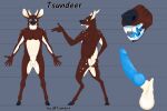  3:2 animal_genitalia anthro antlers balls belly butt cervid genitals hi_res hooves horn knot male mammal open_mouth pecs penis sheath solo tail_tuft teeth_showing tongue tsundeer tuft 