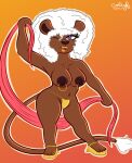  afro anthro breasts colty8 felid female hi_res katia_(colty8) lion lipstick makeup mammal nipple_piercing nipple_ring nipples one_eye_closed pantherine piercing ring_piercing solo wink 