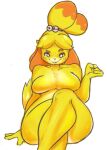  animal_crossing anthro breasts canid canine canis crossed_legs domestic_dog featureless_breasts female food fruit fur gikoko isabelle_(animal_crossing) mammal nintendo nut_(fruit) plant shih_tzu solo toy_dog video_games yellow_body yellow_fur 