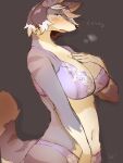  2022 absurd_res anthro big_breasts blue_eyes blush bra breasts canid canine canis cleavage clothed clothing female female_anthro fur hair hi_res japanese_text kemono looking_at_viewer mammal panties solo text translation_request tubasa underwear underwear_only wolf 
