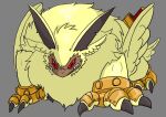  angry anthro armor bandai_namco claws digimon digimon_ghost_game fluffy fur ganparaai hi_res lamortmon long_ears male melee_weapon monster red_eyes sharp_claws sharp_teeth solo sword teeth weapon winged_arms wings yellow_body yellow_fur 