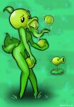  2020 anthro anthrofied belly black_eyes black_sclera bodily_fluids curvy_figure electronic_arts elemental_creature eyebrows flora_fauna full-length_portrait girly green_body green_skin hi_res humanoid long_tongue looking_at_viewer male nude peashooter_(pvz) plant plants_vs._zombies popcap_games portrait pupils raised_tail saechko saliva simple_background solo standing tongue video_games voluptuous white_pupils wide_hips 