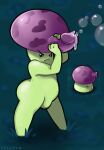  2020 anthro anthrofied areola big_butt black_sclera bodily_fluids bubble butt clothing electronic_arts elemental_creature elemental_humanoid flora_fauna fungi_fauna fungi_humanoid fungus genital_fluids genitals girly grass green_body green_skin head_turned hi_res humanoid hypno-shroom_(pvz) hypnotic_eyes looking_at_viewer male mushroom mushroom_humanoid penis penis_head plant plants_vs._zombies popcap_games precum puff-shroom_(pvz) pupils rear_view saechko simple_background slightly_chubby solo spiral_eyes video_games white_pupils 