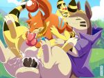  absurd_res alleros_(howlingampharos) ampharos anal anal_penetration big_tail black_penis bodily_fluids buizel cleff_(yellyxp) cum cum_in_ass cum_in_mouth cum_inside cum_on_face cum_while_penetrated ejaculation enjoying feral generation_2_pokemon generation_4_pokemon genital_fluids genitals group hi_res holding_butt knot male male/male nikkibunn nintendo oral penetration penis pokemon pokemon_(species) raised_tail risen thick_thighs trio typhlosion video_games 