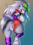  2022 absurd_res anthro anus areola breasts canid canine canis clothing demichan digital_media_(artwork) eyebrows eyelashes female five_nights_at_freddy&#039;s five_nights_at_freddy&#039;s:_security_breach genitals hair hi_res long_hair looking_back mammal nipples pussy roxanne_wolf_(fnaf) scottgames simple_background solo video_games wolf 