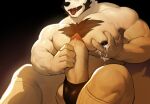  balls big_muscles big_penis bodily_fluids breast_milking chest_tuft clothing doooo2424 genitals hi_res huge_muscles huge_penis lactating male mammal masturbation muscular muscular_male pec_grasp pecjob pecs penis sex sitting solo tongue tongue_out tuft underwear ursid white_body white_skin 