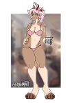  absurd_res accessory anthro antlers bra breasts cervid claws cleavage clothed clothing female frenhm freyja_fenrirsdottir hair_accessory hi_res horn mammal panties paws solo standing steam underwear wide_hips 