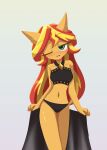  2022 anthro anthrofied bikini bikini_bottom bikini_top black_bikini black_bikini_bottom black_bikini_top black_clothing black_pareo black_swimwear blonde_hair blonde_mane blush bottomwear clothing digital_drawing_(artwork) digital_media_(artwork) equestria_girls equid equine female friendship_is_magic fur green_eyes grey_background hair hasbro hi_res horse howxu looking_at_viewer mammal mane multicolored_hair multicolored_mane multicolored_tail my_little_pony one_eye_closed pareo pony red_hair red_mane red_tail seductive simple_background smile solo sunset_shimmer_(eg) swimwear tan_body tan_ears tan_fur tan_inner_ear topwear yellow_tail 