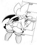  anthro bat_wings bent_over big_butt bottomwear butt cheeky_panties chiropteran clothing eyeshadow female file_cabinet graphite_(artwork) greyscale hi_res legwear makeup mammal membrane_(anatomy) membranous_wings miniskirt monochrome nails omegasunburst panties panty_shot pen_(artwork) pencil_(artwork) rear_view rouge_the_bat sega skirt solo sonic_the_hedgehog_(series) thigh_highs traditional_media_(artwork) underwear upskirt wings 