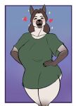  &lt;3 abstract_background absurd_res anthro big_breasts bottomless breasts canid canine canis clothed clothing colored domestic_dog female hands_on_hips hi_res mammal maria_(pancarta) pancarta portrait shirt shirt_only smile solo standing three-quarter_portrait topwear topwear_only wide_hips 