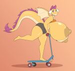  absurd_res alternate_species anthro anthrofied big_breasts breasts clothed clothing dragon female friendship_is_magic hi_res huge_breasts hyper hyper_breasts mrsakai my_little_pony raised_clothing raised_shirt raised_topwear scootaloo_(mlp) scooter shirt solo thick_thighs topwear 