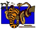  abdominal_bulge anthro big_butt butt duo eyes_closed felid female feral forked_tongue fur hi_res hypnofood kaa_(jungle_book) male mammal pantherine plant reptile sascha_(hypnofood) scalie snake striped_body striped_fur stripes the_jungle_book tiger tongue tree vore 