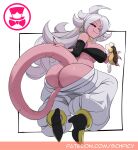  breasts butt clothed clothing dragon_ball female food footwear genitals high_heels humanoid majin_android_21 panties pink_body pussy schpicy solo underwear 