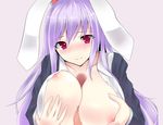  animal_ears blush breasts bunny_ears censored large_breasts lavender_hair long_hair nipples open_clothes open_shirt paizuri penis red_eyes reisen_udongein_inaba shirt smile solo_focus touhou umeo_retto 