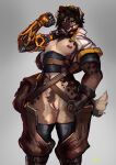 2024 absurd_res andromorph andromorph_anthro anthro bag belt biceps biped black_clothing black_gloves black_handwear black_inner_ear black_legwear black_nose black_thigh_highs bottomwear brown_body brown_clothing brown_footwear brown_fur brown_hair brown_spots clothed clothing colored countershade_fur countershade_legs countershade_torso countershading crotchless_bottomwear crotchless_clothing crotchless_pants cybernetic_arm cybernetic_limb digital_media_(artwork) digital_painting_(artwork) eyelashes facial_markings flexing footwear front_view fur genitals gloves green_eyes grey_background grin hair handwear hat head_markings headgear headwear hi_res humanoid_genitalia humanoid_pussy hyena intersex intersex_anthro jacket legwear looking_at_viewer mammal markings mechanic monotone_hair multicolored_body multicolored_fur muscular muscular_andromorph muscular_anthro muscular_intersex muzzle_(marking) narrowed_eyes nipples open_clothing open_jacket open_topwear painting_(artwork) pants partially_clothed pink_nipples portrait pose pupils pussy shaded short_hair simple_background skimpy smile solo spots spotted_body spotted_fur spotted_hyena standing tail tan_body tan_countershading tan_ears tan_fur tan_tail thick_thighs thigh_highs three-quarter_portrait topwear white_clothing white_jacket white_topwear zerolativity