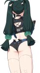  1girl absurdres android ass black_choker black_panties choker from_behind green_hair hair_bobbles hair_ornament highres midriff panties qingyi_(zenless_zone_zero) simple_background solo twintails underwear w.k white_background zenless_zone_zero 