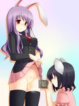  animal_ears bad_id bad_pixiv_id black_hair blazer bunny_ears camcorder inaba_tewi jacket long_hair multiple_girls necktie no_panties pee peeing purple_hair pussy red_eyes red_neckwear reisen_udongein_inaba short_hair skirt skirt_lift thighhighs touhou tsukumiya_amane uncensored 