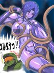  blush breasts cortana gravemind gureko_rouman half-closed_eyes halo_(game) large_breasts master_chief nipples nude purple_eyes purple_hair purple_skin restrained short_hair tentacles translated 