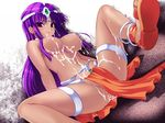  :p blush breasts bukkake cum cum_on_body cum_on_breasts cum_on_lower_body cum_on_upper_body dark_skin dragon_quest dragon_quest_iv facial highres large_breasts long_hair manya ninoko purple_eyes purple_hair sandals solo spread_legs tongue tongue_out topless 