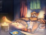 absurd_res anthro bath bathing bathtub big_tail bodily_fluids bubble candle candlelight canid canine cider_(p3rcyy) claws digital_drawing_(artwork) digital_media_(artwork) digitigrade electronics fangs feet fluffy fluffy_chest fluffy_tail foot_fetish foot_focus hi_res light listening_to_music male mammal music neck_tuft necktie p3rcyy pawpads paws phone relaxing rubber_duck shampoo shampoo_bottle soap solo suds sweat sweatdrop tail teeth toe_claws towel tuft water watermark