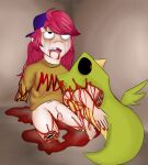 absurd_res blood blood_from_mouth blood_in_mouth blood_on_arm blood_on_ground blood_splatter bodily_fluids bone brawl_stars clothing corpse death draco_(brawl_stars) dragon duo eaten_alive feral genitals gore gore_focus hair hat headgear headwear hi_res human inside male male/male mammal missing_tooth mutilation mythological_creature mythological_scalie mythology penis purple_clothing purple_hat purple_headwear red_hair scalie shirt sillywillydillydally small_penis supercell_(company) tears topwear torture what why