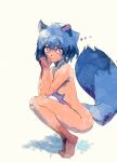 blue_tail brand_new_animal breasts butterchalk crouching ellipsis featureless_breasts female hi_res michiru_kagemori painting_(artwork) side_boob simple_background sitting solo squatting_pose studio_trigger tail thinking watercolor_(artwork) white_background