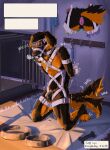 absurd_res anthro bdsm canid canine canis chastity_cage chastity_device domestic_dog harness hi_res lock locked male mammal petplay puppyplay roleplay sanynebeystoll solo