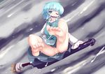  ball_gag barefoot blue_eyes blue_hair cum cum_in_pussy cum_on_body cum_on_lower_body feet gag gagged no_panties pov_feet pussy short_hair solo tatara_kogasa touhou tsubasa_(abchipika) umbrella uncensored wince 