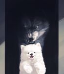  animal_focus commentary_request highres korean_commentary looking_at_viewer menacing no_humans parent_and_child real_life scottish_fold12 smile twitter_username wolf 