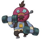 1boy beard black_pants brown_hair dumbbell exercising facial_hair full_body gikkuriotoko highres holding holding_dumbbell looking_at_viewer official_art pants simple_background smoking_pipe solo weightlifting white_background youkai_(youkai_watch) youkai_watch 