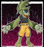2025 4_toes afrosoricid alternate_form anthro artist_name barefoot belt big_arms big_fangs black_belt black_body black_clothing black_collar black_fur black_hairband black_shirt black_topwear blue_eyes bottomwear claws clothing collar digital_drawing_(artwork) digital_media_(artwork) digitigrade ear_piercing electricity eyelashes fangs feet female flat_chested full-length_portrait fur fur_markings green_body green_fur grey_piercing grey_ring hatching_(art) hi_res idw_publishing lightning looking_at_viewer mammal markings multicolored_body multicolored_fur outline pants piercing portrait pupils purple_background ratfrik red_sclera ring ripped_sleeves sega shaded sharp_teeth shirt short_tail simple_background slit_pupils smile solo sonic_the_hedgehog_(comics) sonic_the_hedgehog_(idw) sonic_the_hedgehog_(series) spiked_collar spiked_hairband spikes spread_arms standing surge_the_tenrec sweatpants tail teeth tenrec text toes toned_female tongue tongue_out topknot topwear white_outline wolf_ears wrist_hair yellow_bottomwear yellow_claws yellow_clothing yellow_pants yellow_teeth