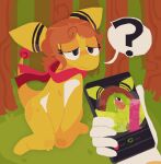 :3 ampharos animal_dildo animal_sex_toy anthro ddbsandstormm dildo equine_dildo generation_2_pokemon gynomorph hi_res human intersex mammal musk nintendo original_character phone_view pokemon pokemon_(species) scarf sex_toy solo