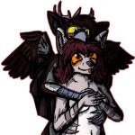  anthro antlers avian bajer_(jurij_bajer) bat_wings beak bird blush breasts cervid chiropteran corvid duo dusky_(dusiek) embrace eurasian_magpie feathered_wings feathers female fur hair holarctic_magpie horn hug hugging_from_behind hybrid jurij_bajer long_hair magpie_(corvid) male male/female mammal membrane_(anatomy) membranous_wings nude oscine passerine romantic romantic_couple spread_wings tan_body tan_fur tongue wings yellow_sclera 