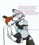  &lt;3 &lt;3_eyes anthro beverage big_breasts blush breasts choker clothing coffee coffee_mug disney duo english_text female footwear hi_res jewelry judy_hopps knee_highs knee_socks legwear male necklace nick_wilde pace-maker panties socks text thigh_highs underwear zootopia 