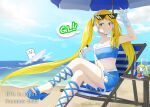  beach blonde_hair blue_eyes clothing_cutout controller headphones headset heart_cutout holding holding_controller rta-chan rta_in_japan sanyou smile swimsuit twintails 