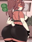  anthro big_butt blush bodily_fluids breasts brown_hair butt cricetid female genital_fluids hair hamster hi_res huge_butt mammal nimzy noms_(nimzy) pussy_juice rear_view rodent solo 