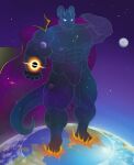  abs anthro biceps black_hole cape clothing darkai destruction dragon glowing glowing_eyes hi_res holding_object horn interplanetary_macro macro male muscular muscular_anthro muscular_male muscular_thighs pecs planet planet_destruction solo terra_macro translucent translucent_body universe vein 