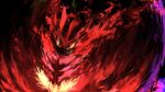  1other abstract black_eyes colored_sclera commentary fangs fire flare_blitz_(pokemon) furry highres incineroar jupengin looking_at_viewer other_focus pokemon pokemon_(creature) pokemon_move red_theme solo upper_body yellow_sclera 