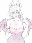  1girl animal_ears bangs bare_shoulders bat_ears bat_girl bat_wings breasts cleavage collarbone elbow_gloves fangs gloves green_eyes highres humanization large_breasts lips messy_hair mole mole_under_eye mole_under_mouth open_mouth rouge_the_bat short_hair sketch solo sonic_(series) swept_bangs tabletorgy teeth upper_teeth white_gloves white_hair wings 