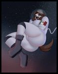  absurd_res anthro big_breasts big_butt breasts butt camel_toe canid canine canis clothing domestic_dog female floating form_fitting hi_res mammal maria_(pancarta) mexican_flag pancarta scared solo space spacesuit star tight_clothing zero_gravity 