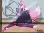  anthro big_breasts blackle brand_new_animal breasts camel_toe canid canine cellphone clothing feet female fox fur gesture hair hi_res holding_object mammal nazuna_hiwatashi pawpads phone pink_body pink_fur pink_hair red_eyes selfie smile solo studio_trigger tagme tight_clothing v_sign white_hair 