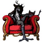  anthro antlers avian bajer_(jurij_bajer) bird bisexual blush cervid chair corvid digital_media_(artwork) dusky_(dusiek) erection eurasian_magpie feet female foot_focus fur furniture genitals grey_body hair holarctic_magpie horn hybrid jurij_bajer long_hair looking_at_viewer magpie_(corvid) male mammal nude oscine passerine penis pose relaxing smile solo talons tasteful_nudity yellow_sclera 